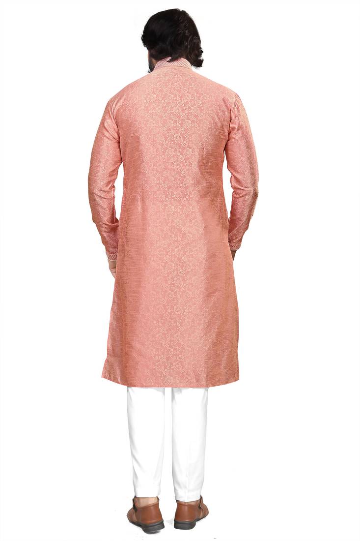 Preach color Self Design jacquard cotton kurta with payjama