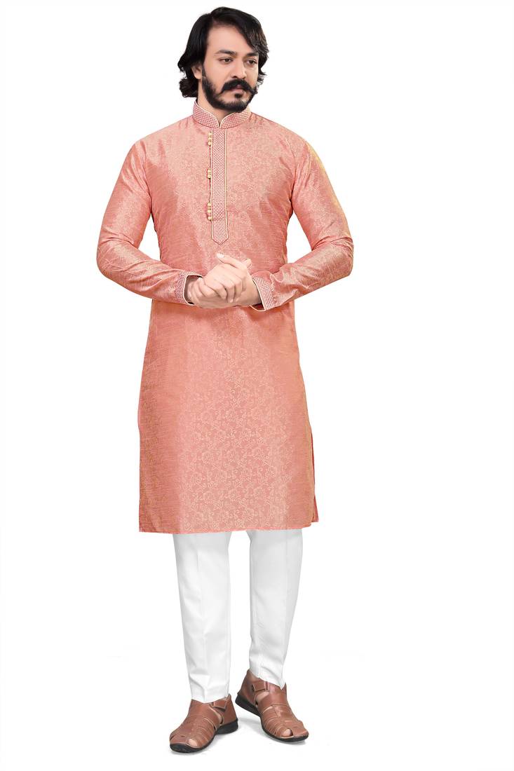 Preach color Self Design jacquard cotton kurta with payjama