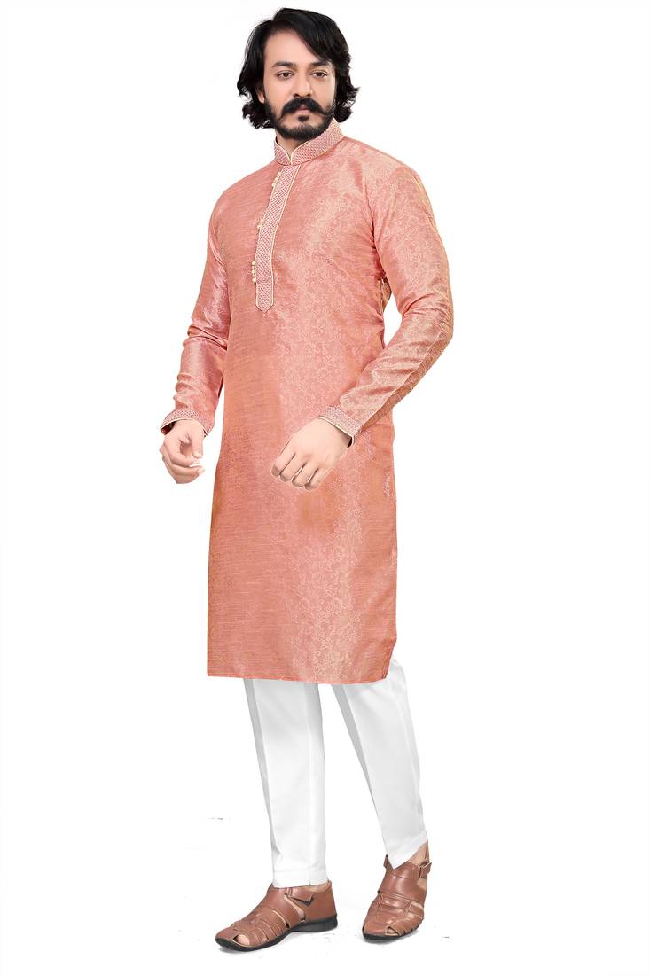 Preach color Self Design jacquard cotton kurta with payjama