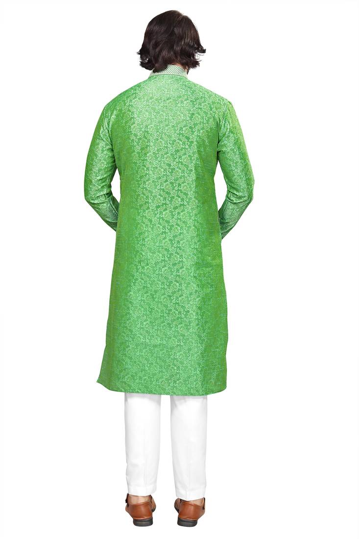 Pista color Self Design jacquard cotton kurta with payjama