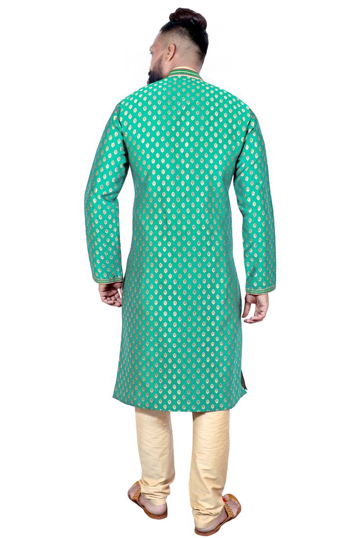 Rama color Self Design jacquard cotton kurta with payjama