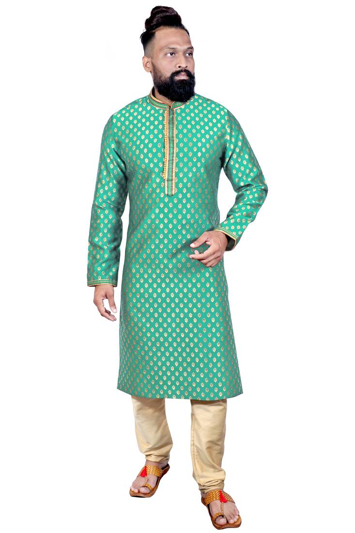 Rama color Self Design jacquard cotton kurta with payjama
