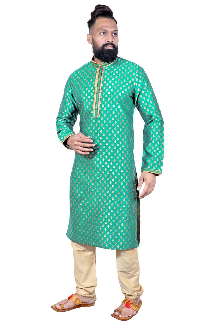 Rama color Self Design jacquard cotton kurta with payjama