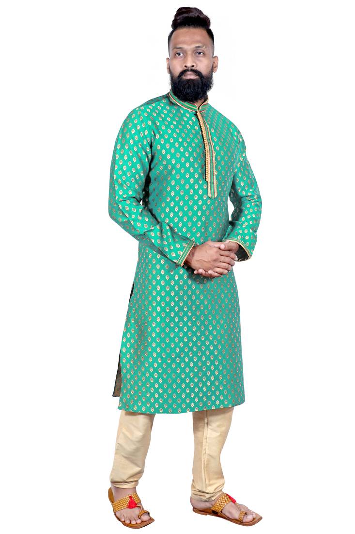 Rama color Self Design jacquard cotton kurta with payjama