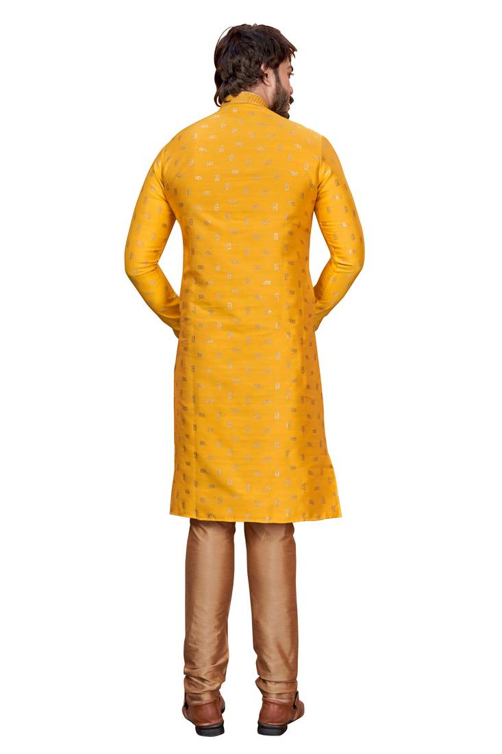 Musterd color Self Design jacquard cotton kurta with payjama