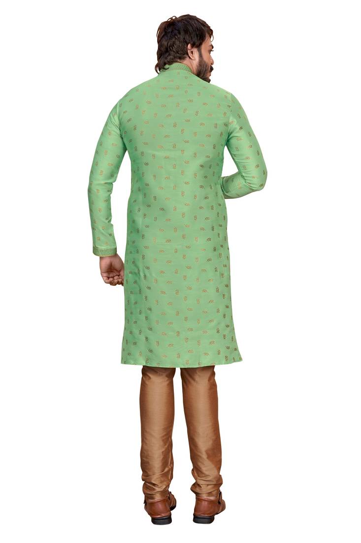 Pista color Self Design jacquard cotton kurta with payjama