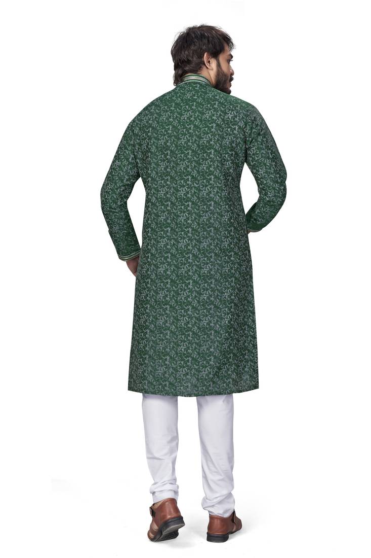 Green color pure silk Printed with Self Design kurta with payjama