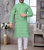 Pista color pure silk Printed with Self Design kurta with payjama