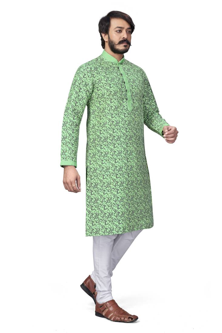 Pista color pure silk Printed with Self Design kurta with payjama