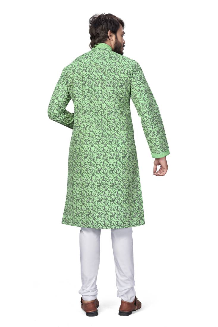 Pista color pure silk Printed with Self Design kurta with payjama