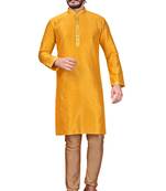 Musterd color Self Design jacquard cotton kurta with payjama