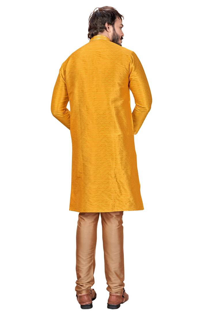 Musterd color Self Design jacquard cotton kurta with payjama