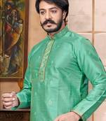 Light Green color Self Design jacquard cotton kurta with payjama