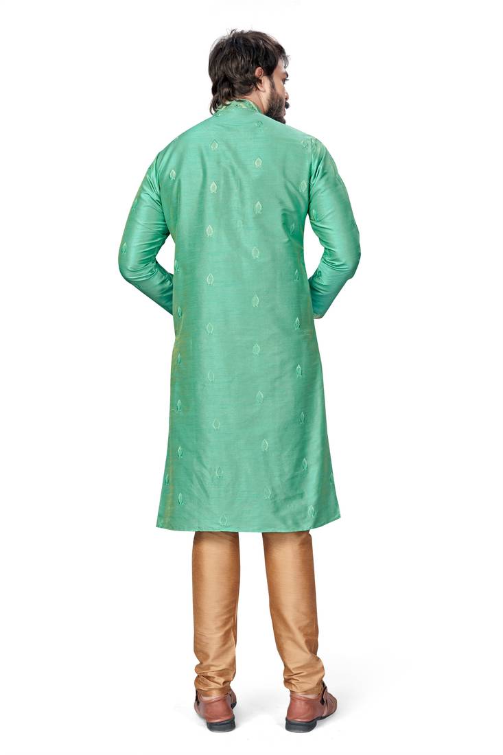 Light Green color Self Design jacquard cotton kurta with payjama