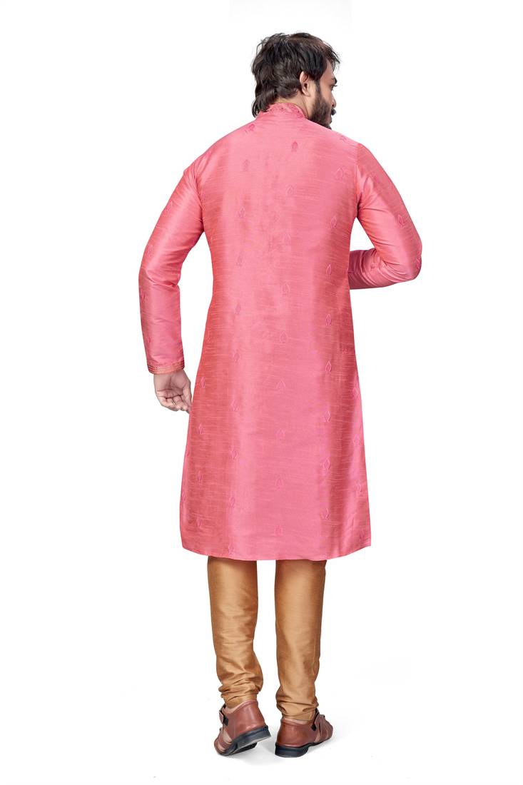Pink color Self Design jacquard cotton kurta with payjama