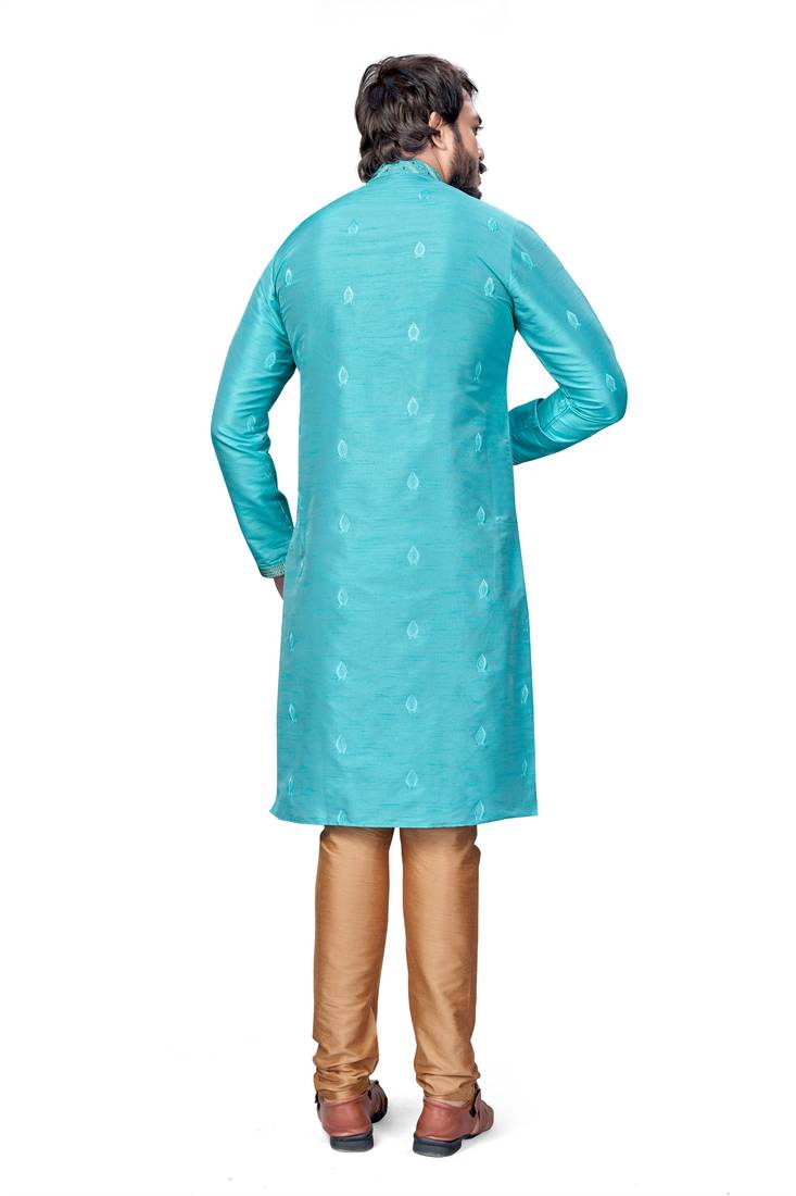 Sky Blue color Self Design jacquard cotton kurta with payjama