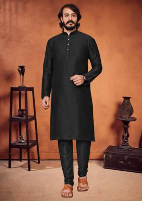 Black color cotton Silk kurta with payjama 1