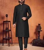 Black color cotton Silk kurta with payjama