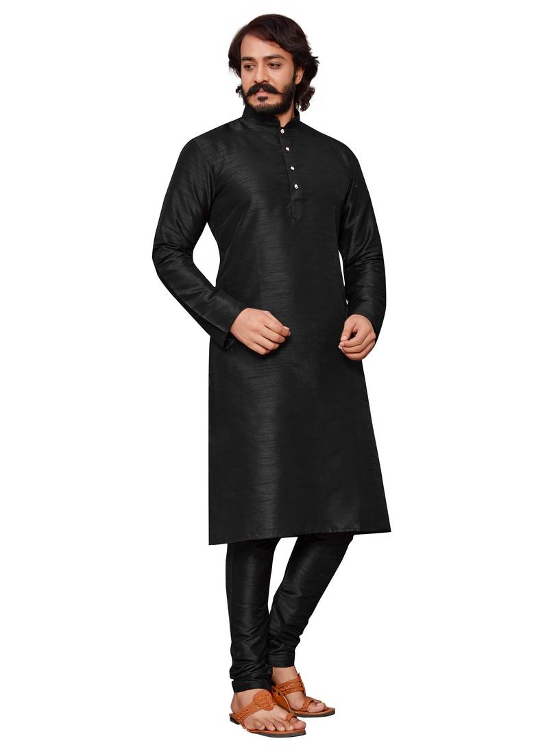 Black color cotton Silk kurta with payjama