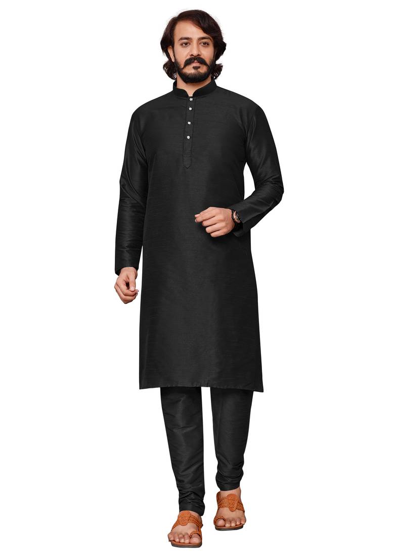 Black color cotton Silk kurta with payjama