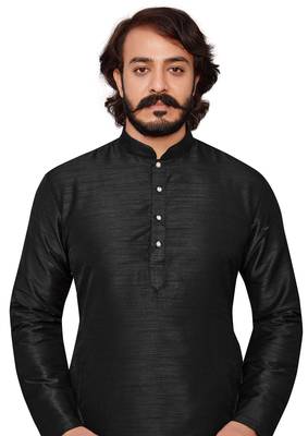 Black color cotton Silk kurta with payjama 4