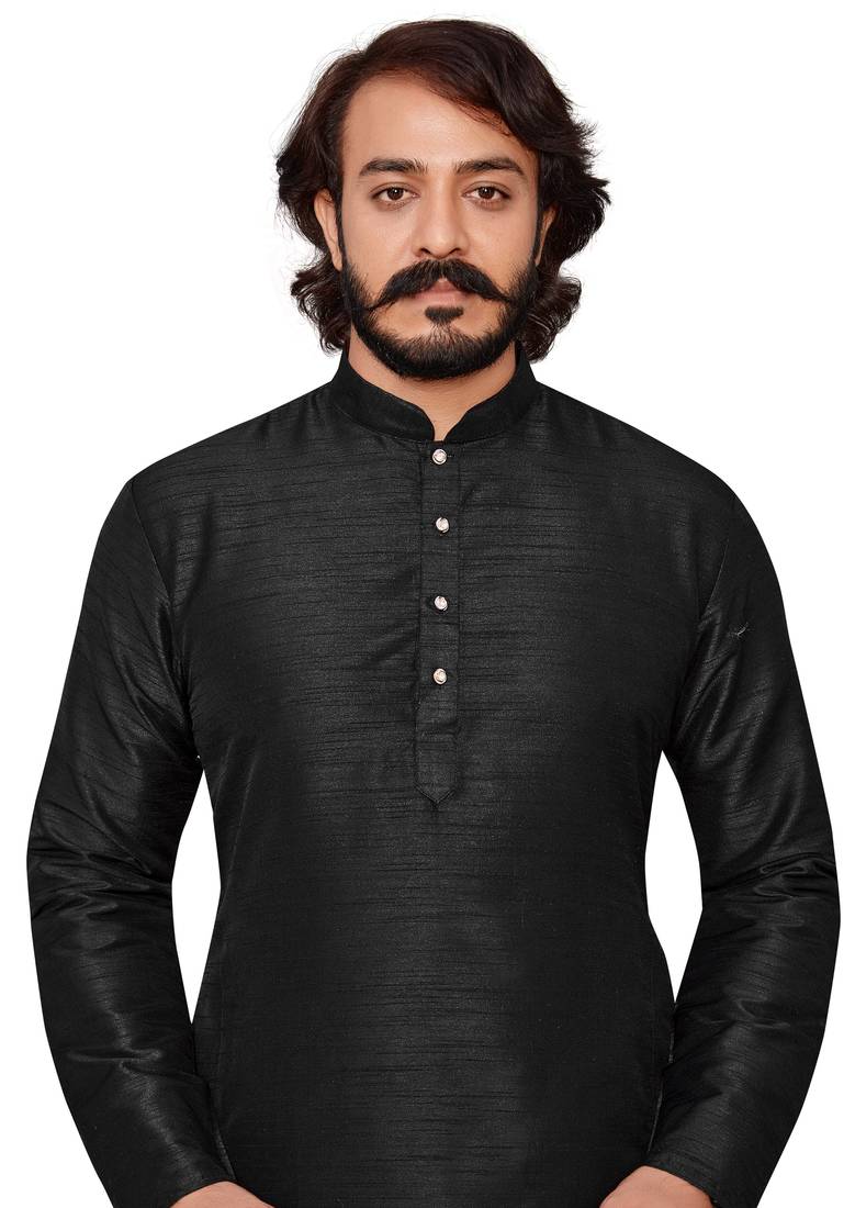 Black color cotton Silk kurta with payjama