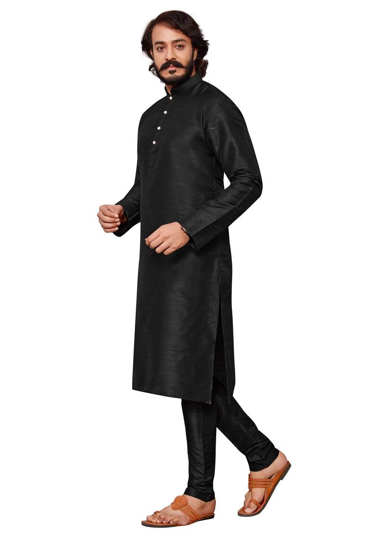 Black color cotton Silk kurta with payjama