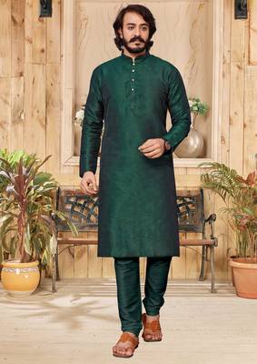 Bottel Green color cotton Silk kurta with payjama 1