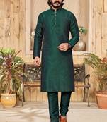 Bottel Green color cotton Silk kurta with payjama