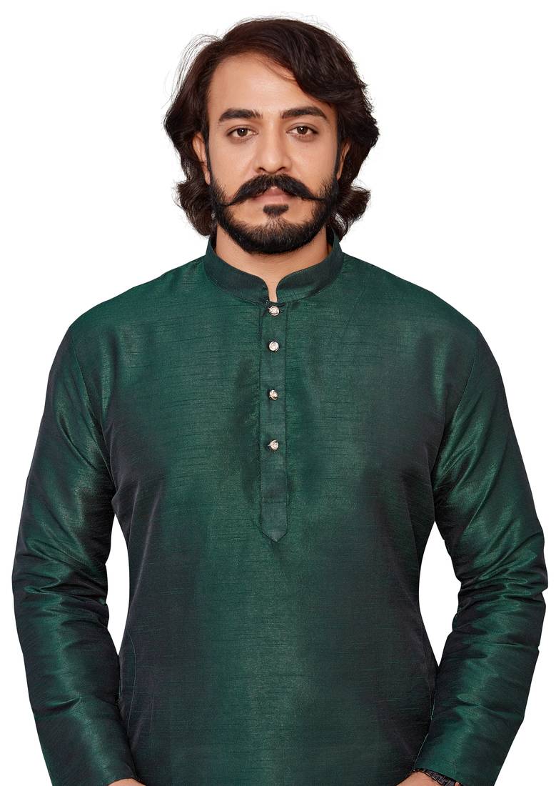 Bottel Green color cotton Silk kurta with payjama