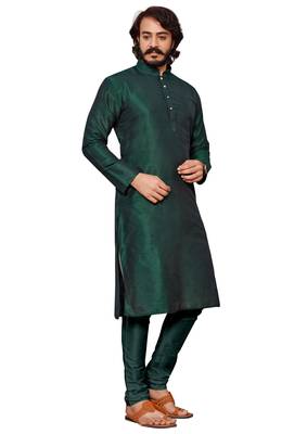 Bottel Green color cotton Silk kurta with payjama 3