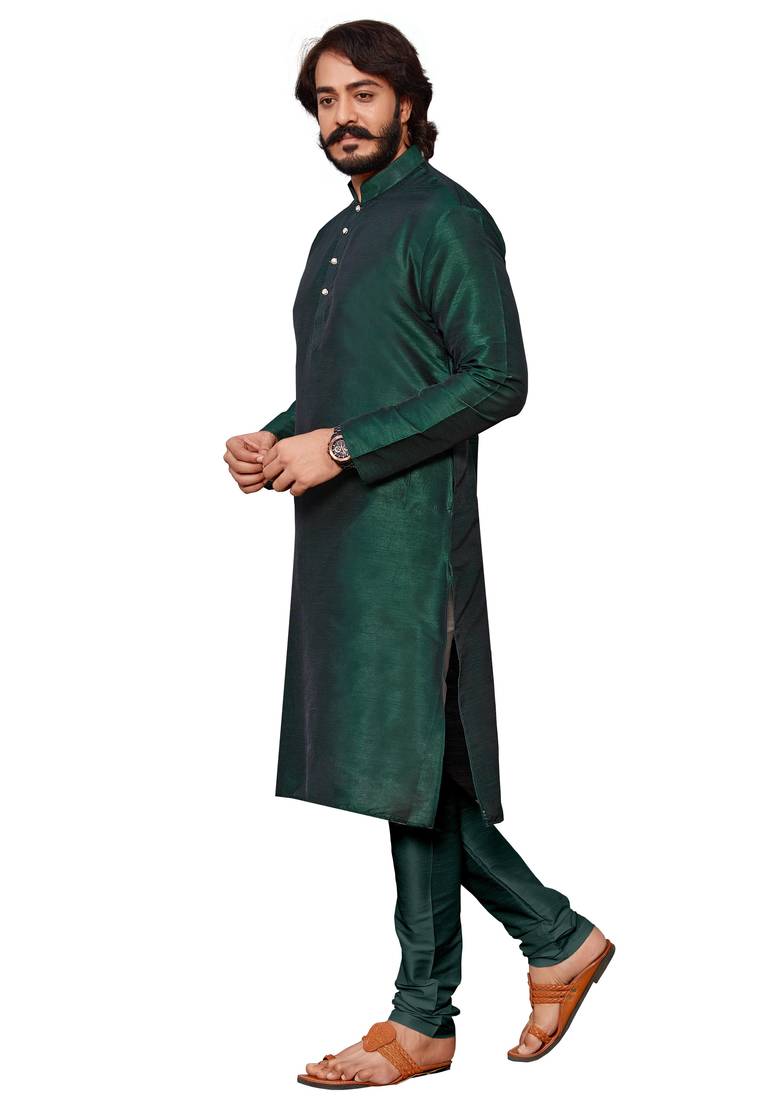 Bottel Green color cotton Silk kurta with payjama