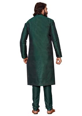 Bottel Green color cotton Silk kurta with payjama 5