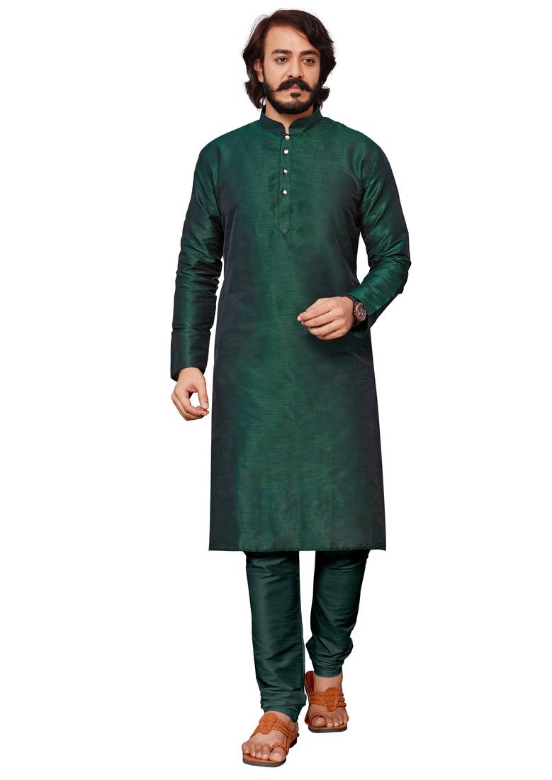Bottel Green color cotton Silk kurta with payjama