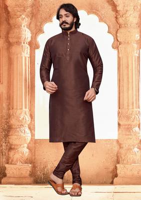 Coffee color cotton Silk kurta with payjama 1