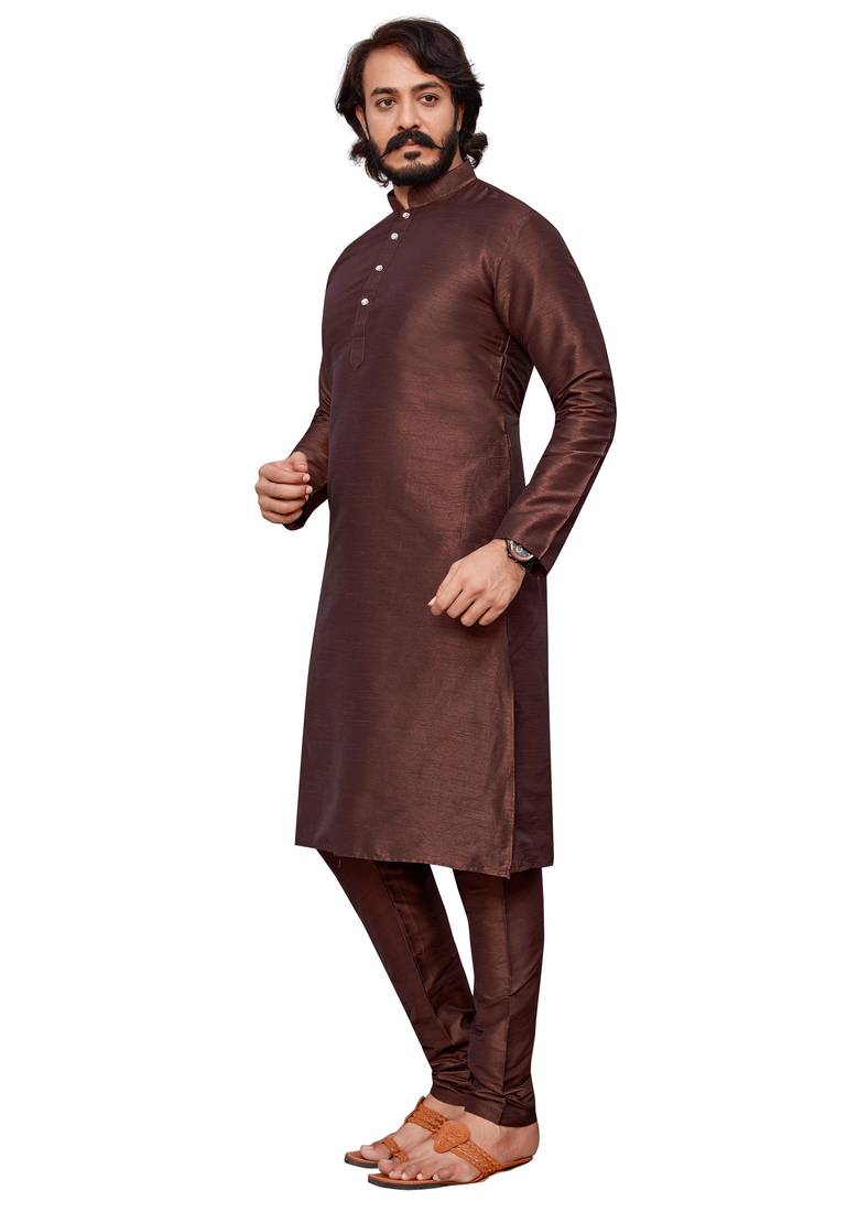 Coffee color cotton Silk kurta with payjama