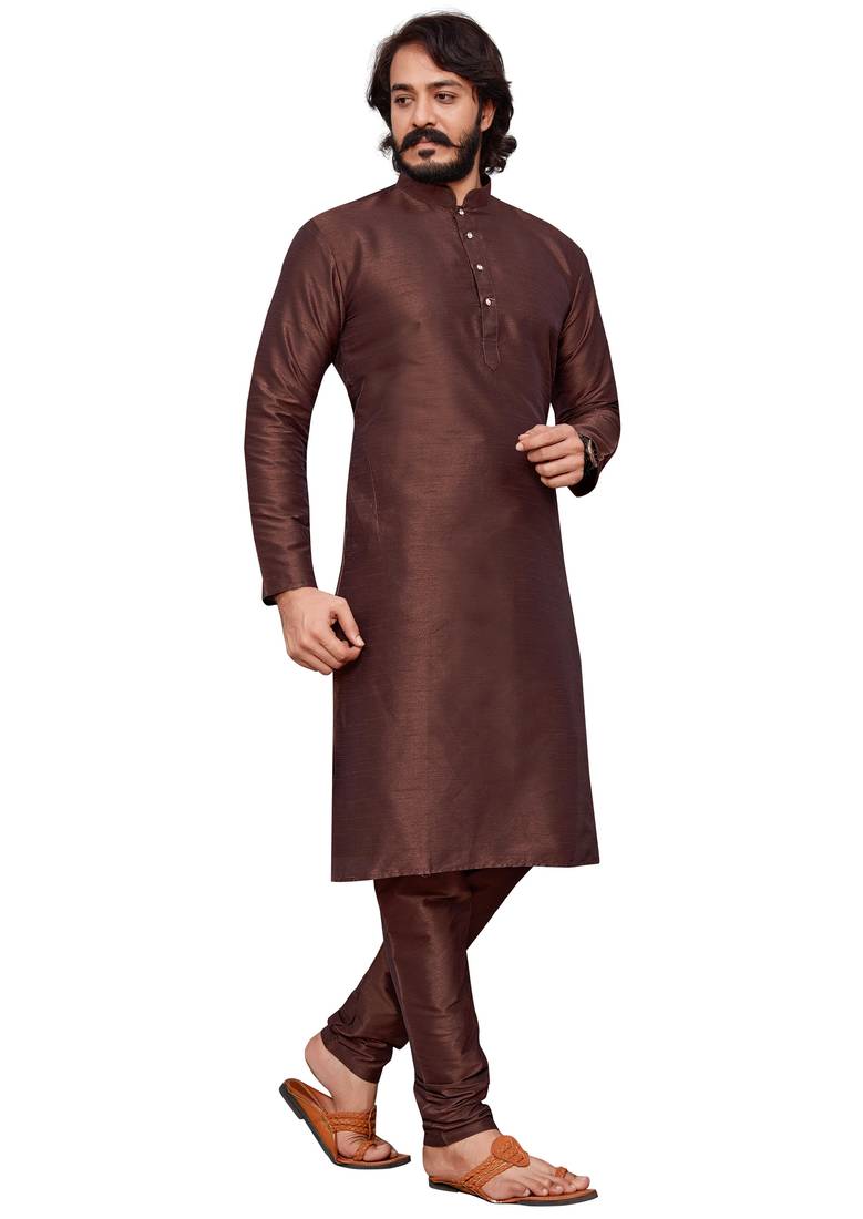 Coffee color cotton Silk kurta with payjama