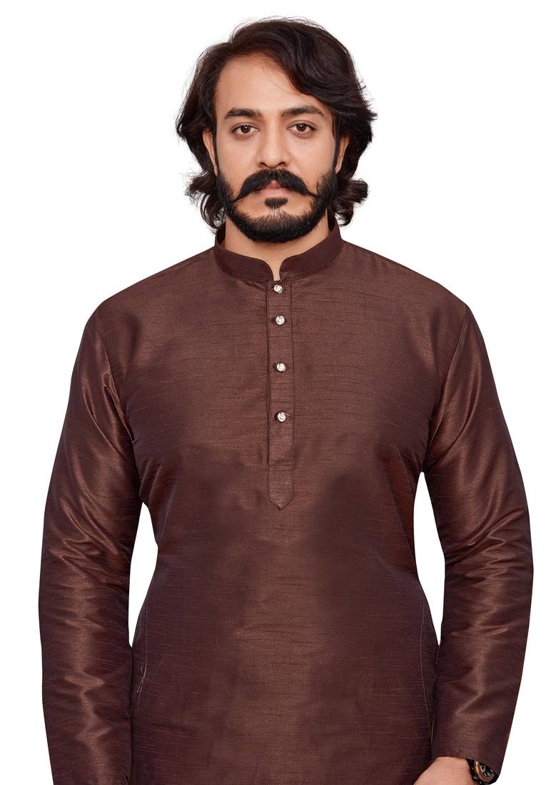 Coffee color cotton Silk kurta with payjama
