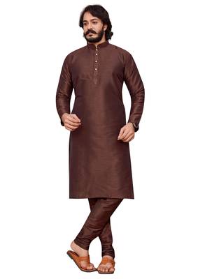 Coffee color cotton Silk kurta with payjama 5