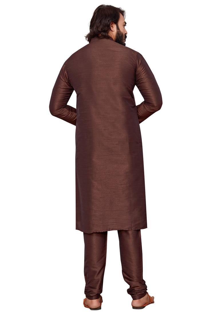 Coffee color cotton Silk kurta with payjama