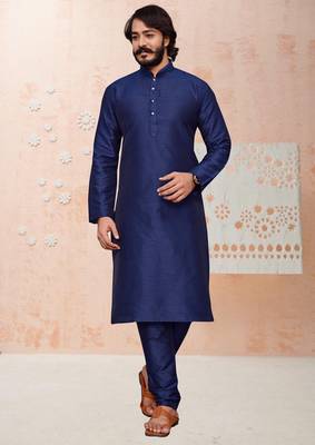Dark Blue color cotton Silk kurta with payjama 1
