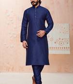 Dark Blue color cotton Silk kurta with payjama