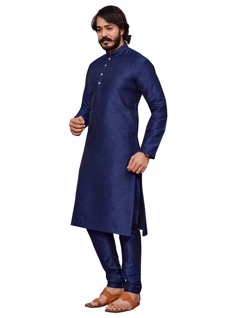Dark Blue color cotton Silk kurta with payjama