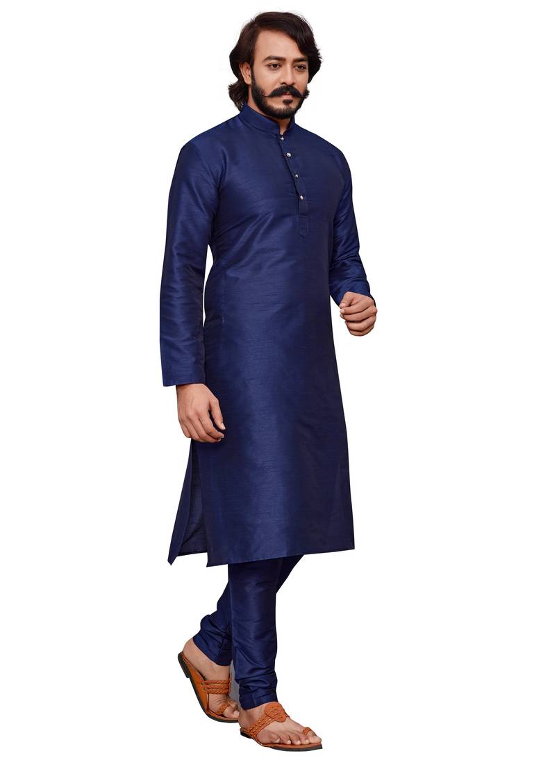 Dark Blue color cotton Silk kurta with payjama