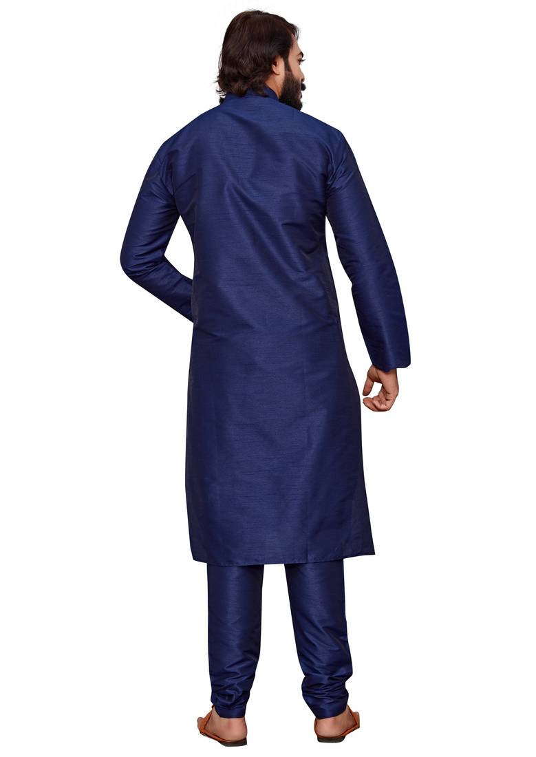 Dark Blue color cotton Silk kurta with payjama
