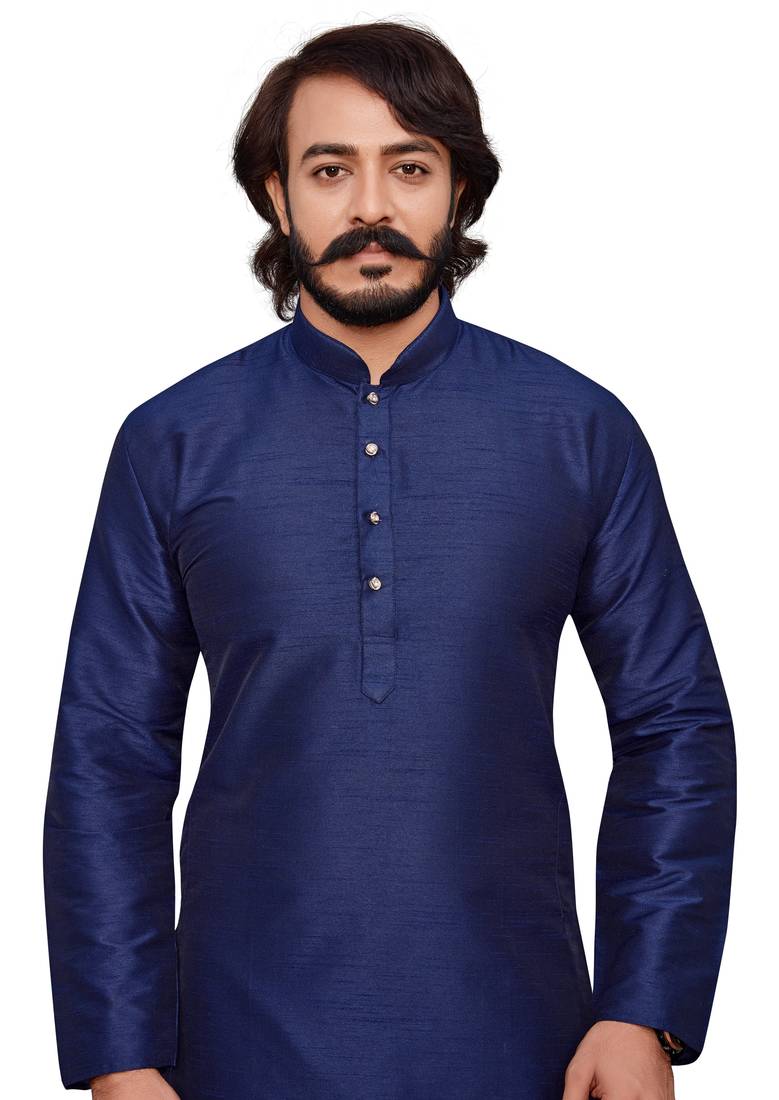 Dark Blue color cotton Silk kurta with payjama