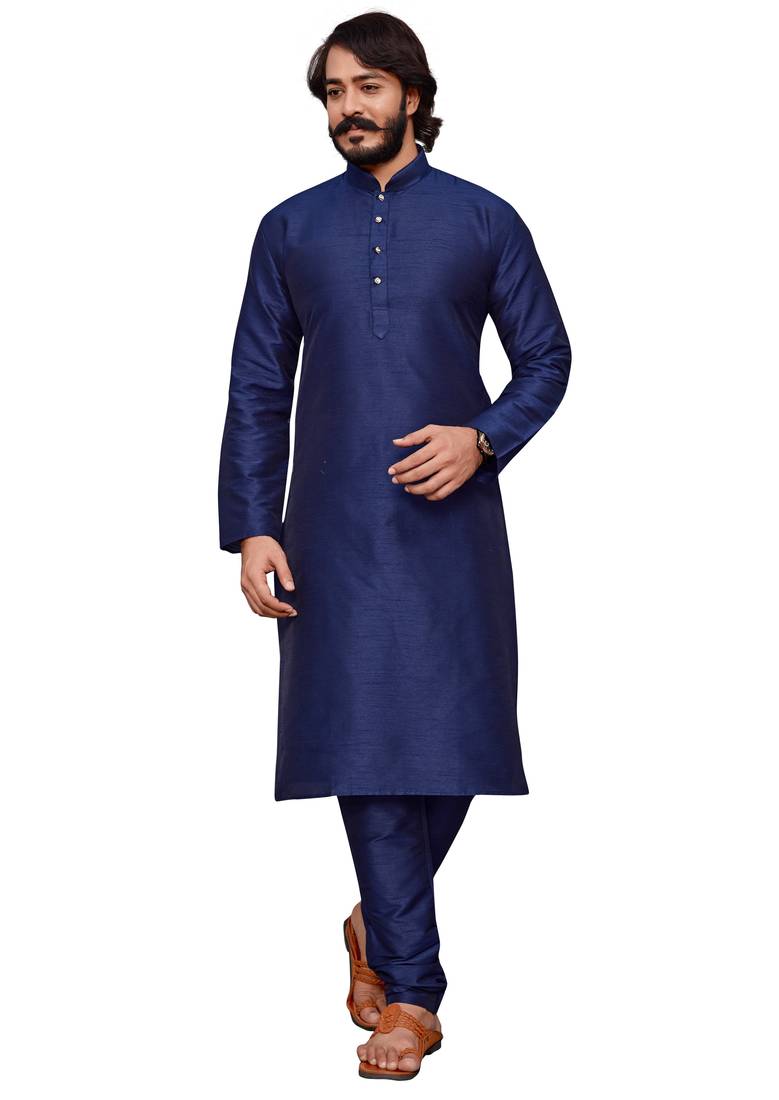 Dark Blue color cotton Silk kurta with payjama