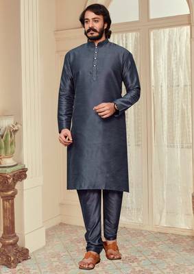 Dark Grey color cotton Silk kurta with payjama 1