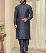 Dark Grey color cotton Silk kurta with payjama