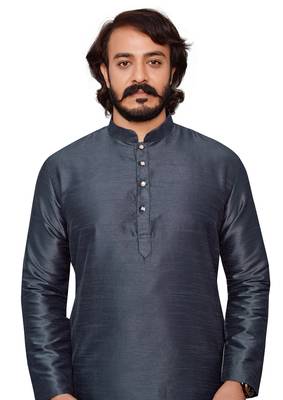 Dark Grey color cotton Silk kurta with payjama 2